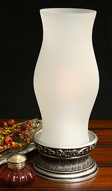 Flameless Antique Silver Base Hurricane 14 Inch